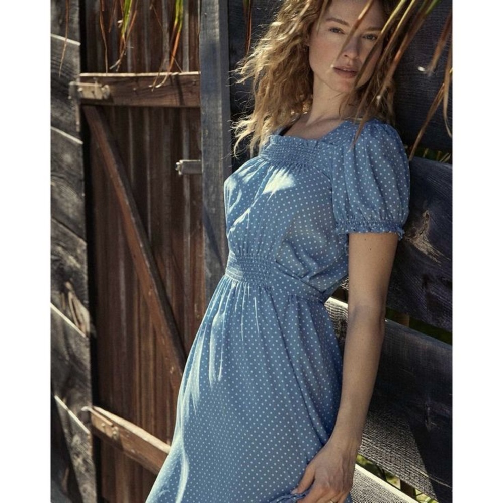 Doen Blue Polka Dot Midi Dress